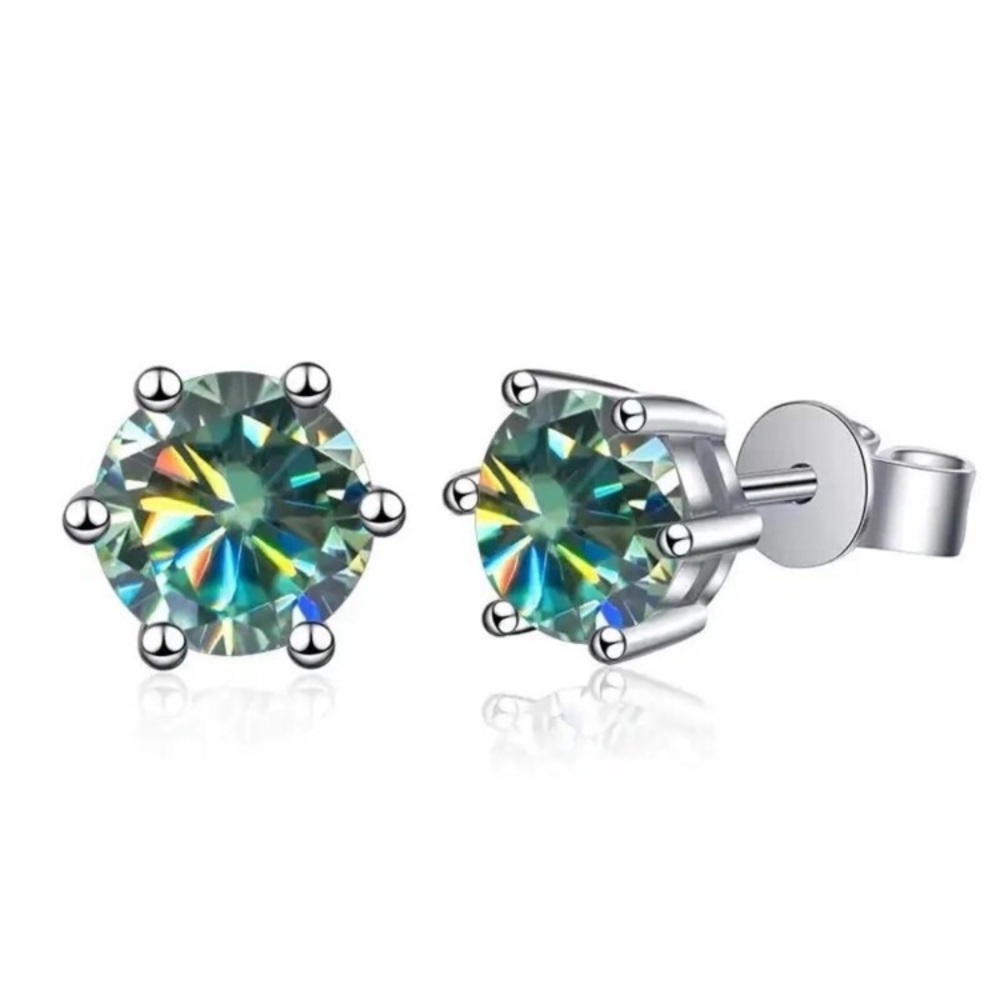 1ctw Blue Green Moissanite Certified Studs NEW